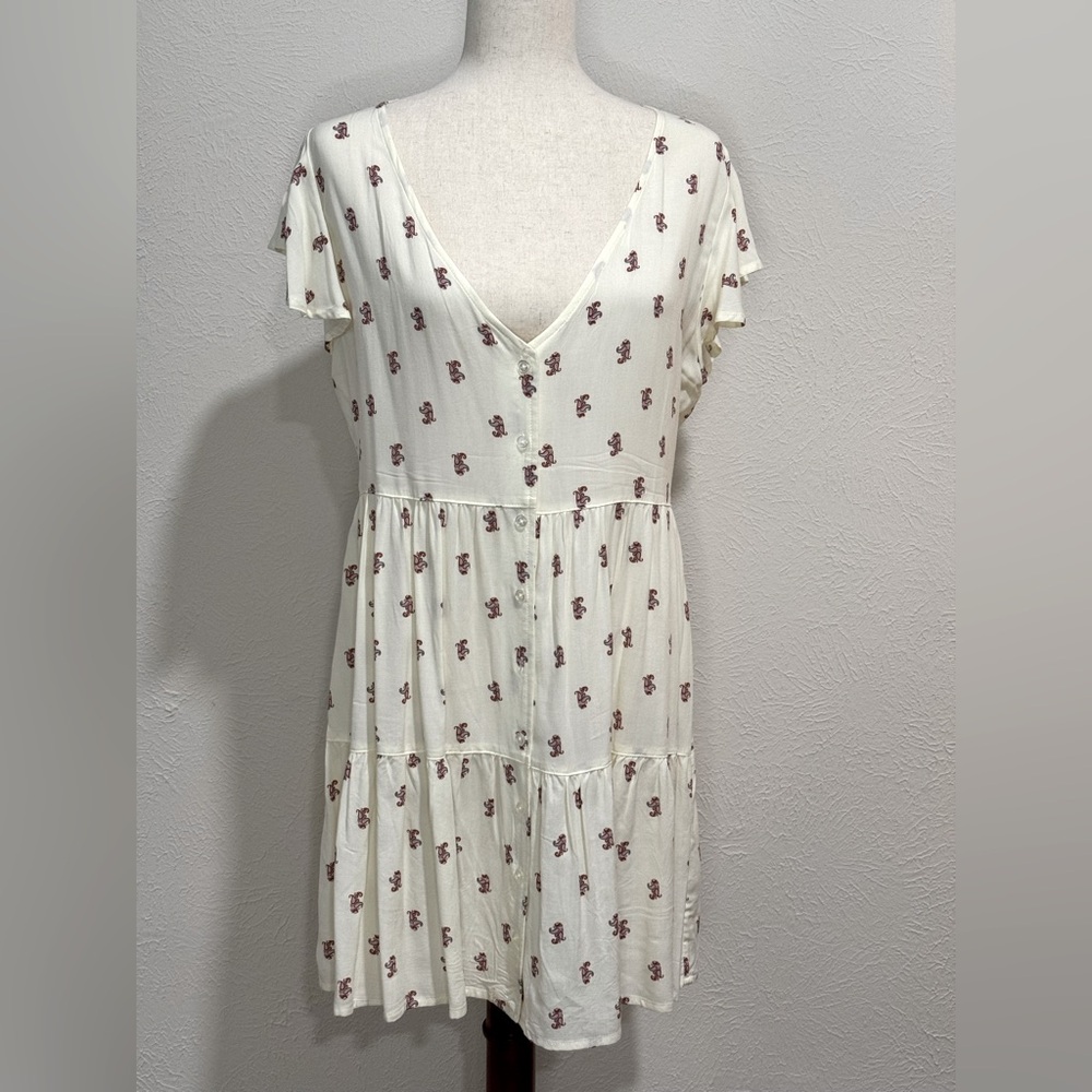 True Craft Cream Tiered Minidress with Flutter Sleeves